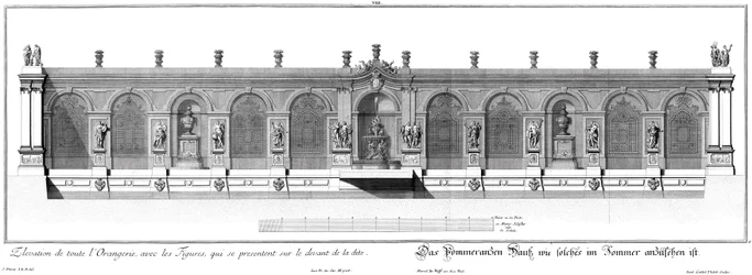 Prospetto della casa delle arance in estate