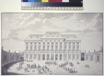 Pagina intera: Palazzo Liechtenstein, Vienna, vista frontale del palazzo (penna, pennello e inchiostro)