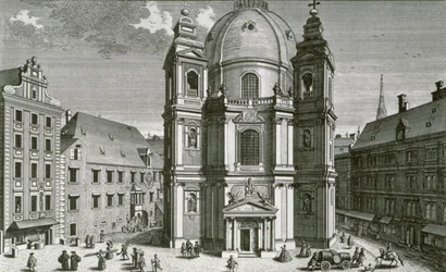 Veduta della Peterskirche, Vienna incisa da Johann Bernard Hattinger