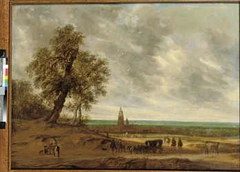Un paesaggio panoramico con viaggiatori su un sentiero, la città di Amersfoort oltre, 1634