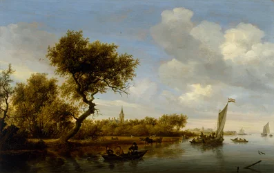 Paesaggio fluviale con una chiesa in lontananza, c.1655-1660