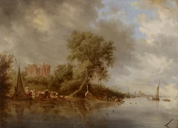 Paesaggio fluviale con le rovine del castello di Egmond