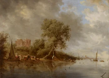 Paesaggio fluviale con le rovine del castello di Egmond