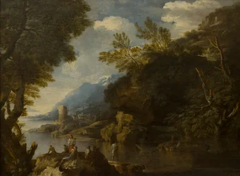 Paesaggio con figure e barche