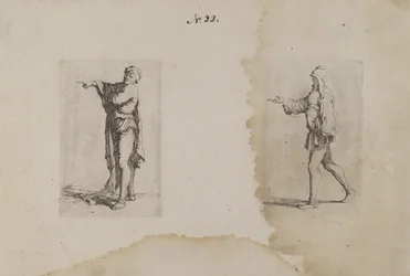 (Serie di figurine) Uomo in piedi che punta a sinistra