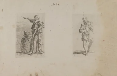 (Serie di figurine) Due uomini, uno rivolto a sinistra, l