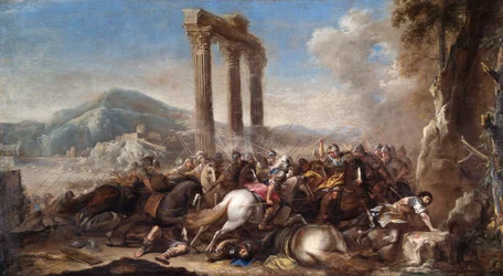 Scena di battaglia con colonnato classico