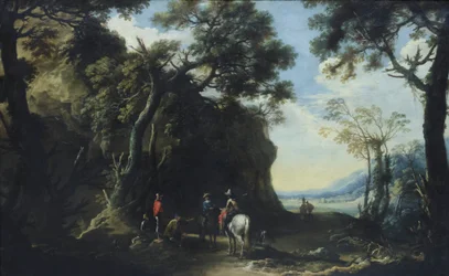 Paesaggio con viaggiatori che chiedono la strada, c.1641