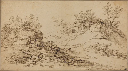 Paesaggio roccioso con una casa rustica