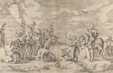 La morte di Marco Attilio Regolo, mostrato mentre viene inchiodato in una botte dai Cartaginesi, ca. 1661-62