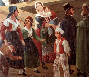 Costumi tradizionali napoletani: popolani, dettaglio, 1859, Museo Nazionale di San Martino, Napoli