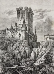 Alcazar di Segovia, Spagna, litografia di Salvatore Puglia da Poliorama Pittoresco, n 36, 12 aprile