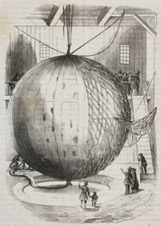 Mongolfiera di rame inventata da Edmond Marey-Monge, Francia, litografia di Salvatore Puglia da Poliorama Pittoresco, n 41, 18 maggio