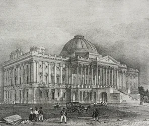 Facciata del Campidoglio a Washington, USA, litografia di Salvatore Puglia da Poliorama Pittoresco, n 42, 28 maggio