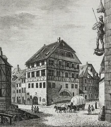 Casa di Albrecht Durer (1471-1528) a Norimberga, Germania, litografia di Salvatore Puglia da Poliorama Pittoresco, n.31, 12 marzo