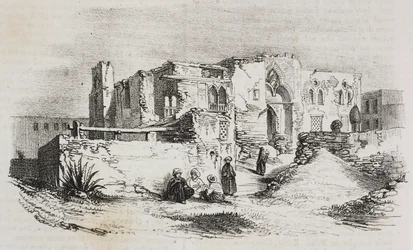 Casa dove Luigi IX fu imprigionato a Mansura, Egitto, litografia di Salvatore Puglia da Poliorama Pittoresco, n.9, 5 ottobre