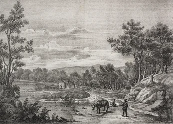 Sorgenti di acqua minerale nella foresta di Acerra, Campania, Italia, litografia di Salvatore Puglia da Poliorama Pittoresco, n 5, 7 settembre