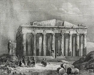 Partenone, Acropoli di Atene, Grecia, litografia di Salvatore Puglia da Poliorama Pittoresco, n.32, 19 marzo
