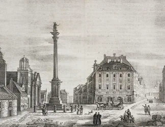 Colonna di Sigismondo, per commemorare il re Sigismondo III Vasa (1566-1632), Varsavia, Polonia, litografia di Salvatore Puglia da Poliorama Pittoresco, n 46, 21 giugno