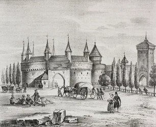 Porta di San Floriano, Cracovia, Polonia, litografia di Salvatore Puglia da Poliorama Pittoresco, n. 22, 4 gennaio