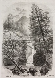 Ponte sospeso sui monti Pirenei, Spagna, litografia di Salvatore Puglia da Poliorama Pittoresco, n. 16, 23 novembre