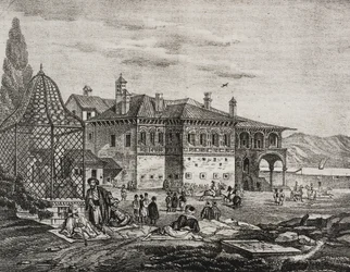 Tomba di Ali Pacha a Giannina, Grecia, litografia di Salvatore Puglia da Poliorama Pittoresco, n. 8, 28 settembre