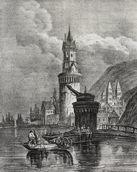 Veduta di Andernach, Germania, litografia di Salvatore Puglia da Poliorama Pittoresco, n 45, 17 giugno