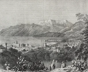 Veduta di Beirut e della catena del Monte Libano, Libano, da Poliorama Pittoresco, n. 8, 1 ottobre