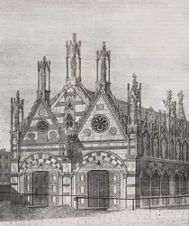 Veduta della Chiesa di Santa Maria della Spina a Pisa, Toscana, Italia, litografia di Salvatore Puglia da Poliorama Pittoresco, n 34, 29 marzo