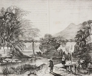 Veduta della valle di Hong Kong, Cina, litografia di Salvatore Puglia da Poliorama Pittoresco, n 14, 9 novembre