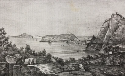 Vista di Posillipo dalla terrazza di monsignor Di Pietro, Campania, Italia, da Poliorama Pittoresco, n. 32, 16 marzo