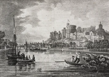 Veduta del Castello di Windsor, Inghilterra, Regno Unito, litografia di Salvatore Puglia da Poliorama Pittoresco, n.32, 15 marzo