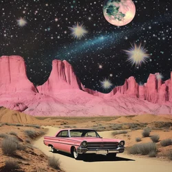 Auto rosa nel deserto cosmico
