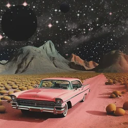 Auto rosa nel deserto cosmico