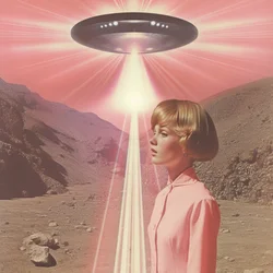 Donna sotto il raggio di un UFO