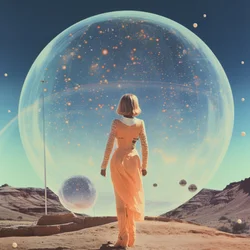 Una donna osserva la cupola cosmica
