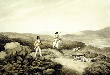 Caccia al fagiano di monte, da «Collezione di sport campestri britannici di Ormes», inciso da J. Godby e H. Merke