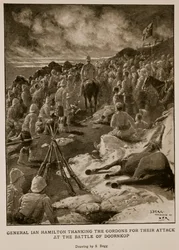 Il generale Ian Hamilton ringrazia i Gordons per il loro attacco alla battaglia di Doornkop