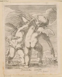 Due putti che litigano per un ramo di palma