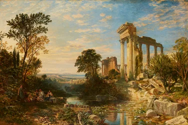 Paesaggio italiano con figure tra le rovine