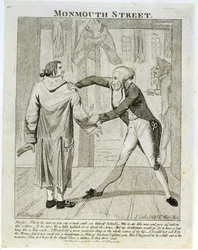 Monmouth Street, una caricatura di un venditore di abiti usati, inciso da J. Cooke, 1789