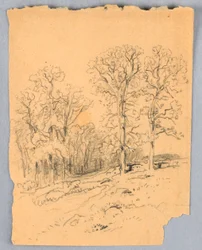 Disegno, Schizzo di paesaggio con strada di campagna collinare, 1881 ca.