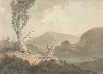 Due Uomini con Telescopio che Guardano Attraverso un Fiume