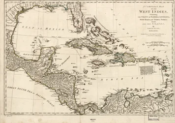 Carta completa delle Indie Occidentali contenente le coste della Florida, della Louisiana, della Nuova Spagna e della Terra Firma: Con tutte le isole.