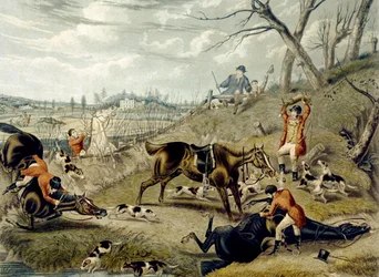 La grande caccia alla volpe del Leicestershire, tavola 4, inciso da Charles Hunt