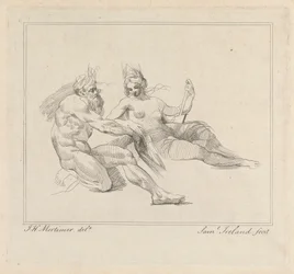 Tre incisioni su un foglio: Due Figure Mitologiche