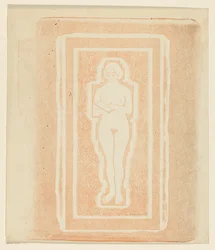 Nudo con libro o lastra di pietra in mano