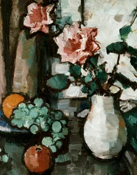 Natura morta di rose e frutta. Natura morta di rose e frutta. Dipinto di Samuel John Peploe (1871-1935 Britannico) Collezione privata