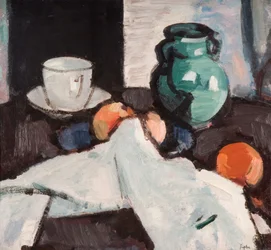 Natura morta con ciotola di frutta, brocca, tazza e piattino, 1927-29