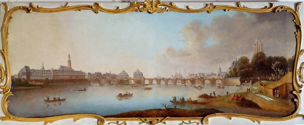 Veduta della città di Francoforte. Panorama di Francoforte sul Meno in Germania. Dipinto di Samuel Mund (1724-1794) XVIII secolo Francoforte, museo storico